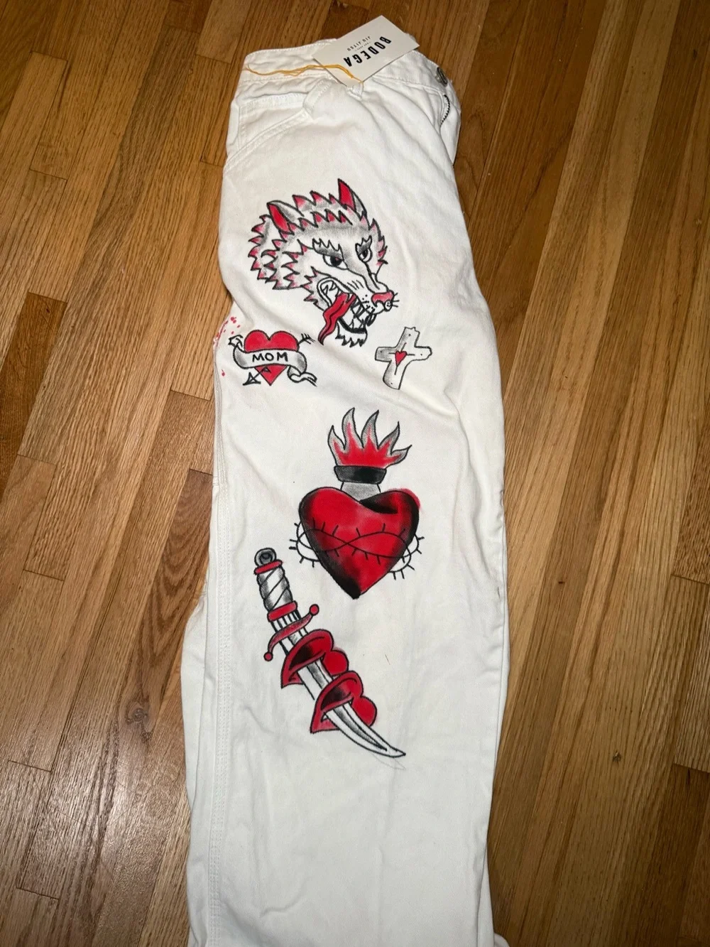 White Men’s Hand painted  Cargo Pants
